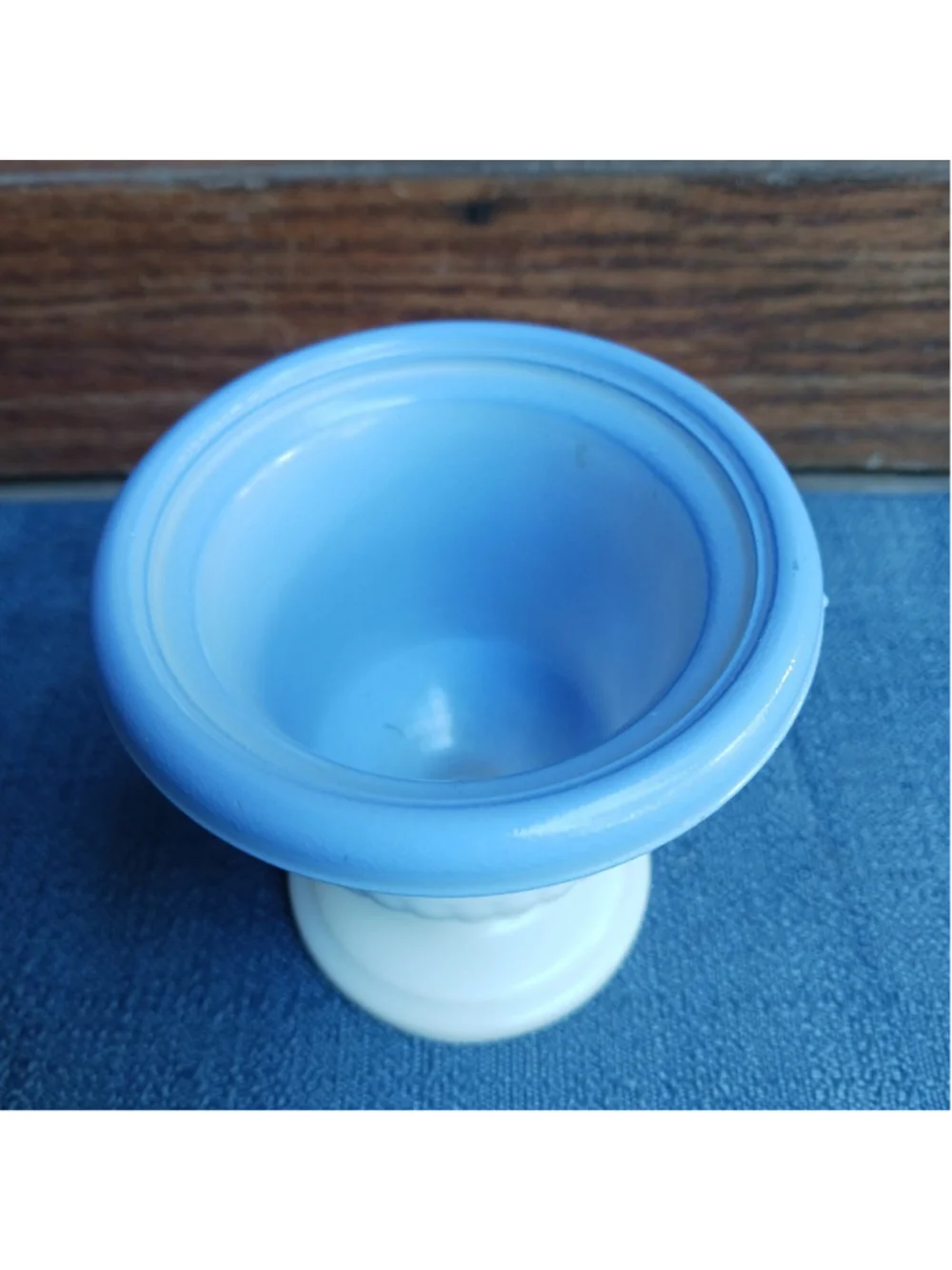1936 Macbeth Evans Uranium Milk Glass White And Blue Toothpick Holder Vase